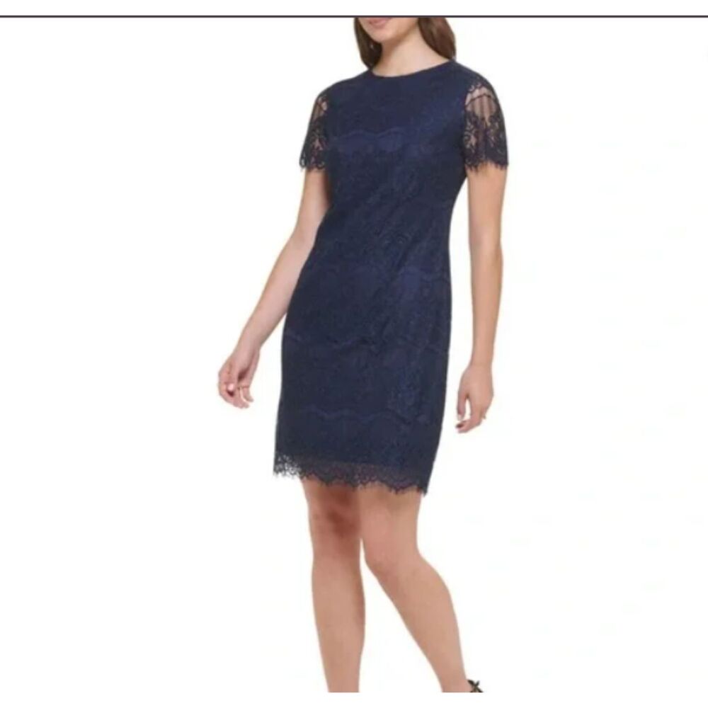 Kensie Midnight Blue Lace Mini Dress Size 6 Cocktail Evening - Picture 3 of 15